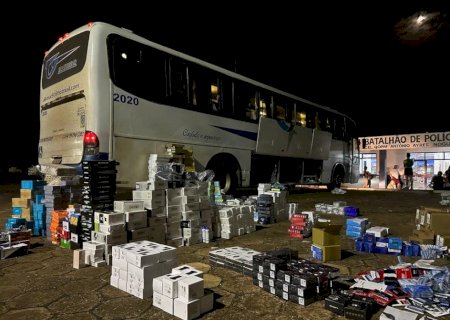 Polícia Militar apreende ônibus lotado de eletrônicos do Paraguai com destino a SP
