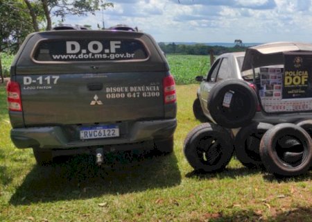 Veículo com cigarros e pneus ilegais é apreendido em Ponta Porã