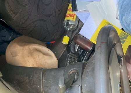 PRF encontra garrafa de pinga em caminhão que tombou na BR-463