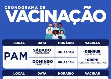 Fim de semana tem vacina contra dengue no PAM e no shopping