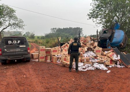 Caminhão carregado com cigarros tomba e é apreendido pelo DOF