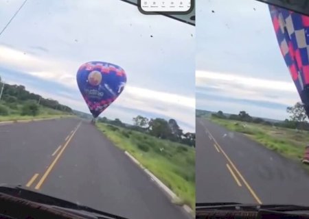 Pouso de balão em rodovia gera 'ilusão de óptica' e surpreende motorista em Aquidauana (vídeo)